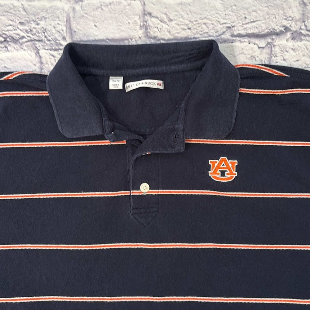 Auburn University Polo Shirt Navy Blue with Orange White Stripes Size Men’s XL